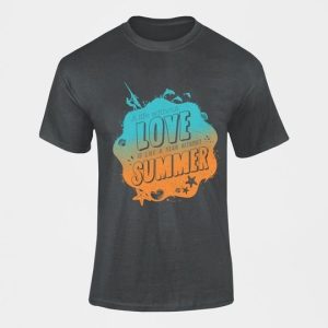 Black Short Sleeve T-Shirt with Love Summer Print